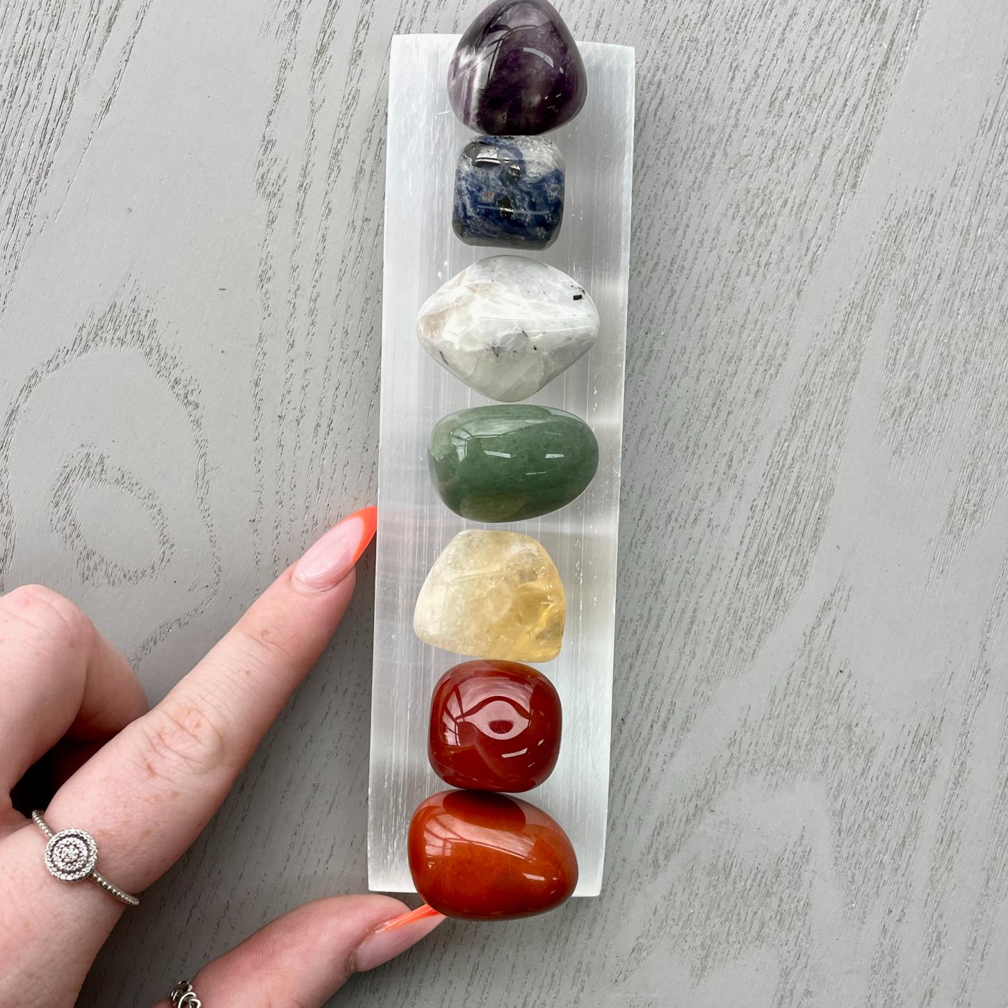 Chakra Tumbled Pack & Selenite Plate Chakra Tumbled Pack & Selenite Plate